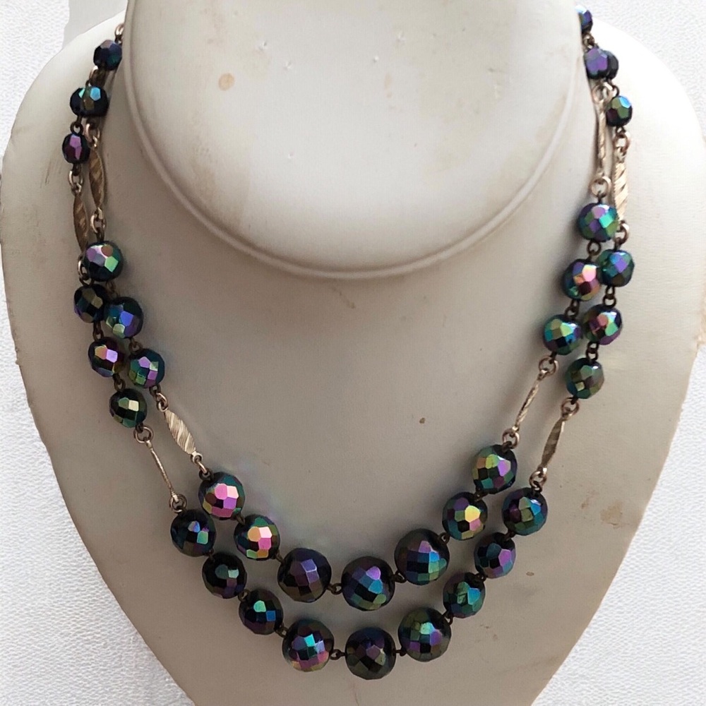 Vintage West Germany Carnival Glass Beaded Double-Strand Necklace